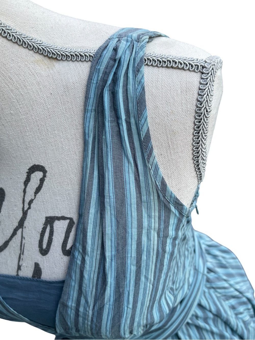 Banana Republic Aqua/Blue Stripe Cotton V-Neck Tie Waist A-Line Midi Dress (4) - Picture 7 of 16
